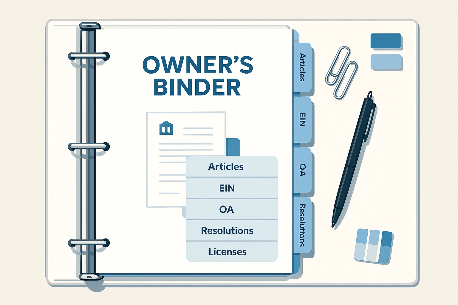 Owner’s binder with organized documents and dividers